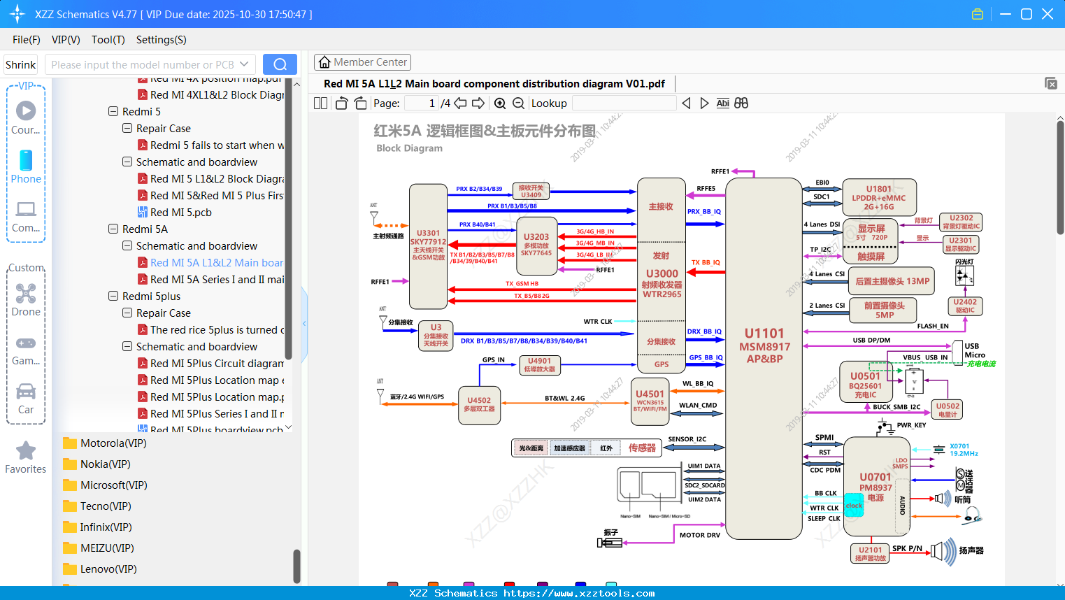 Xiaomi Redmi 5A L1&L2 Main Board Component Distribution Diagram V01